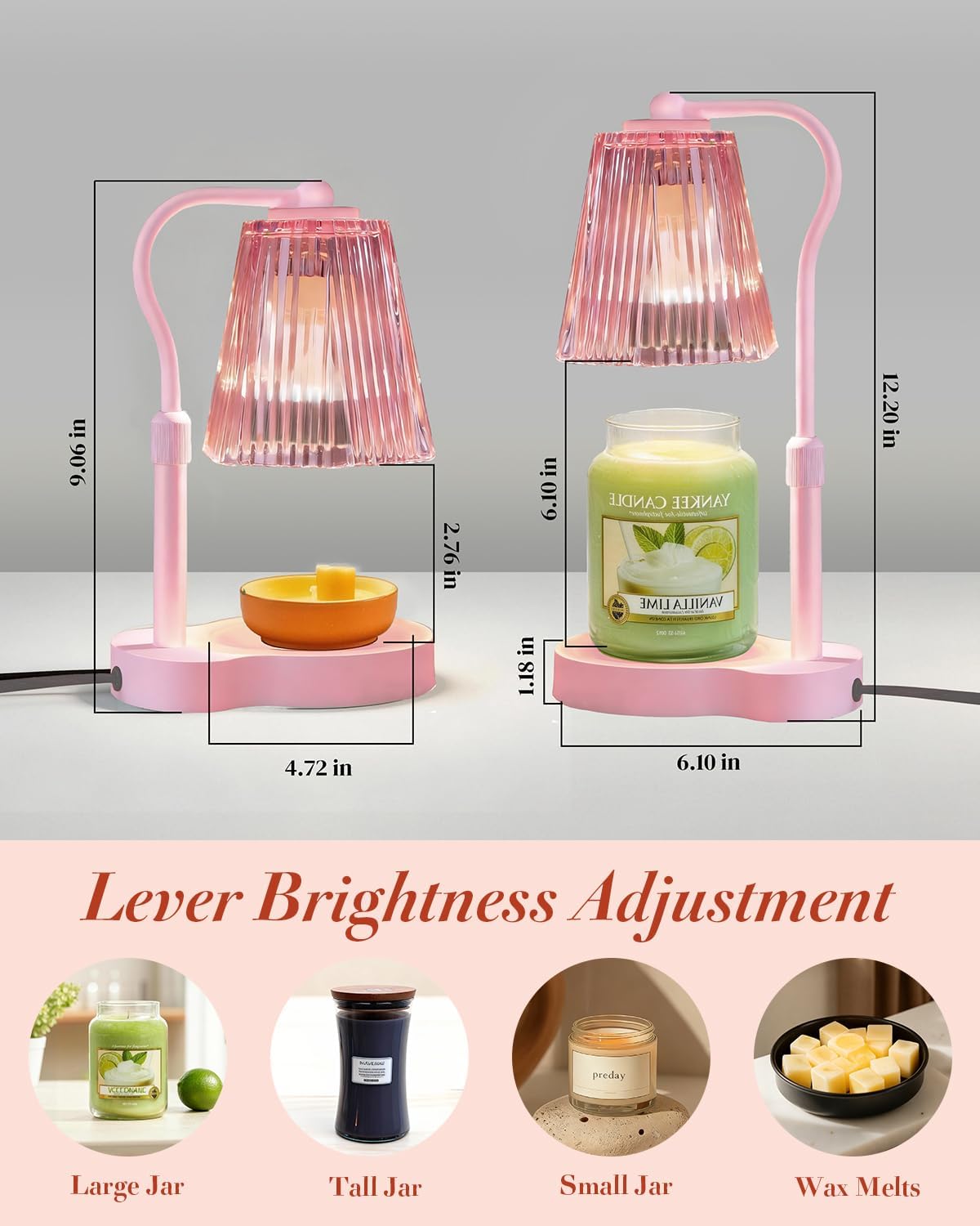 Candle Warmer Lamp with Timer & Dimmable Settings, Adjustable Height Flameless Scented Wax Melter for Jar Candles, Elegant Home Decor Warmer Lamp with 2 Bulbs, Gift for Women Mom Friend Family, Black