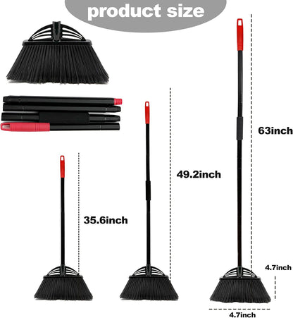 Four-Section Rod Long-Handled Broom,Heavy-Duty Broom, Angle Broom for Outdoor/Indoor（Black+Orange）