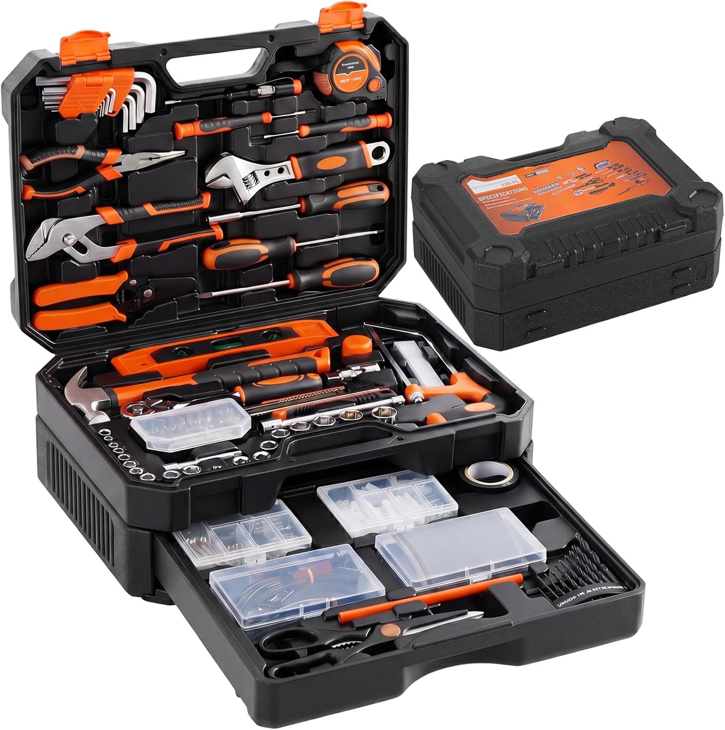 DUMOS 330-Piece Complete Homeowners Tool Box Set with Pull-Out Drawer | Durable Tool Kit, Versatile Home Repair Tool Kit for Auto & Household, DIY Projects