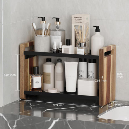 Bathroom Counter Organizer,Bathroom Counter Shelf,Bathroom Organizers,Under Sink Organizer,Cologne Organizer For Men,Colognes Stand,Cologne Cabinet,Vanity Shelf(Black 2 Tier)