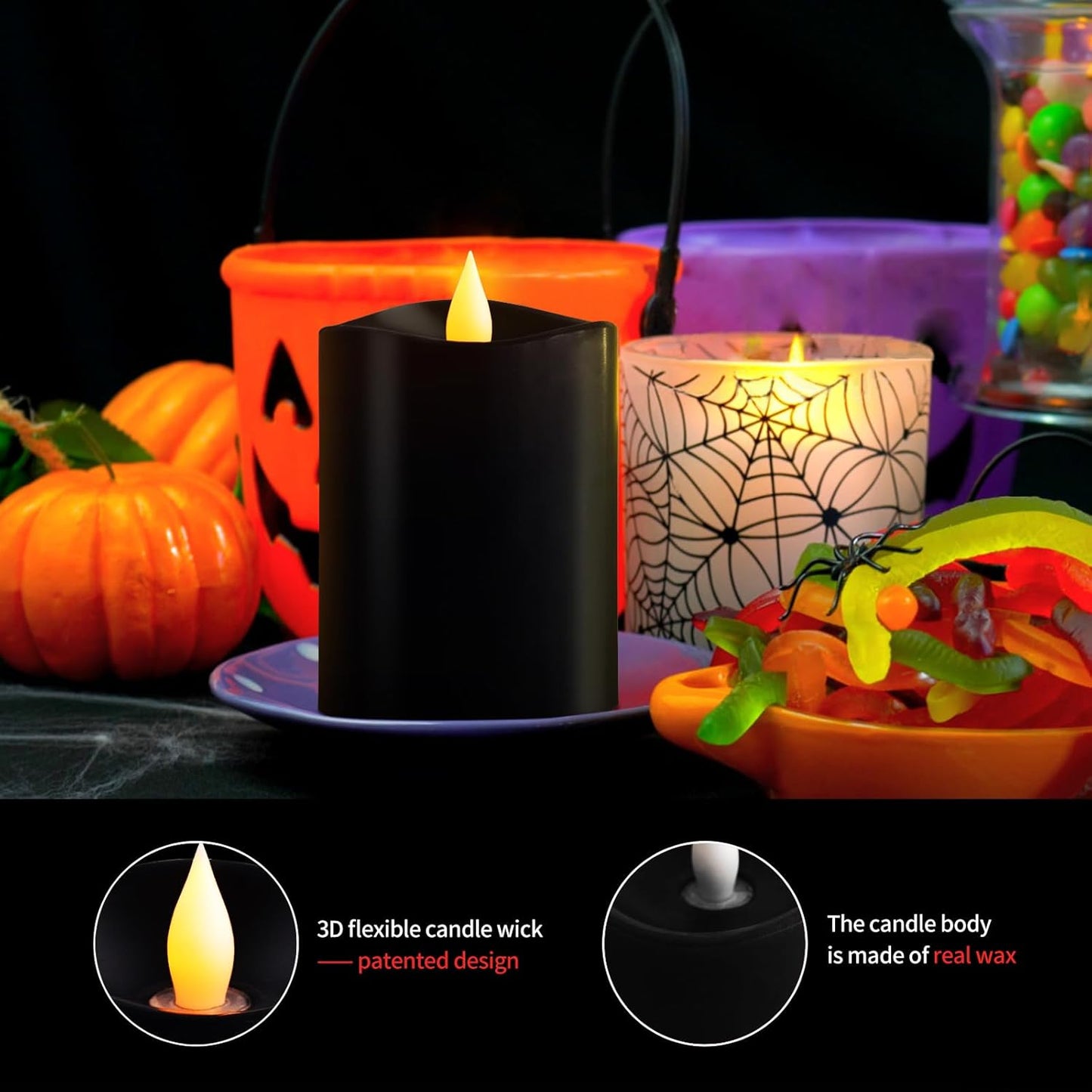 3x3 Flickering Flameless Candles Set of 2, 2AA Battery Life 600 Hours Battery Candles Flickering with Timer,3 inch Flameless Candles with Remote for Indoor/Outdoor, Ivory