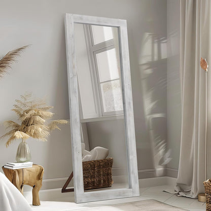 MELOMOIR Rustic Farmhouse Full Length Mirror, 64"x21" Wood Frame Floor Mirror, Free Standing Leaning Hanging Mirror, Long Mirror for Bedroom Living Room Cloakroom