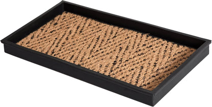 Anji Mountain Heavy Duty Waterproof Rubber Shoe Storage Mat Organizer/Boot Storage Tray Multi Use For Entryway with Coir, Tan and Khaki Insert , Fits 4 Pair (46.5" Wide)