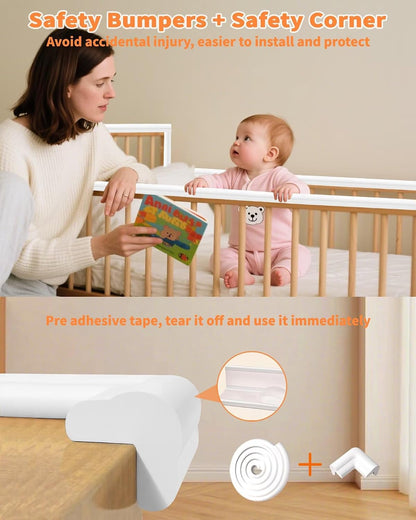 16.4FT L-Shape Baby Corner Protector Guards, Pre-Taped, 0.47''Thick | Edge Safety Bumpers for Furniture & Sharp Table Corners, with 10 Corners, Waterproof Soft Foam Adhesive Guard Cushion, White