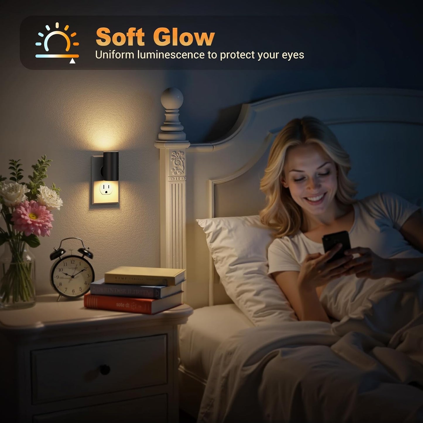 JandCase Motion Night Light, Rotating Night Lights Plug into Wall, 3 Colors 3000K-5000K-Amber, Dusk to Dawn & Motion Sensor, 3 Level Brightness Nightlight for Bathroom Bedroom Hallway [2 Pack]