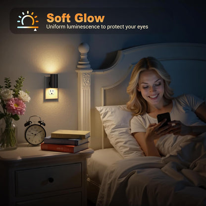 JandCase Motion Night Light, Rotating Night Lights Plug into Wall, 3 Colors 3000K-5000K-Amber, Dusk to Dawn & Motion Sensor, 3 Level Brightness Nightlight for Bathroom Bedroom Hallway [2 Pack]