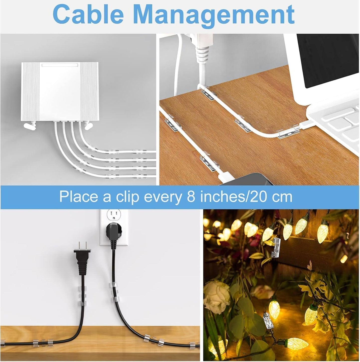 40 PCS Clear Adhesive Cable Clips, Strong Wire Holders for Cords, Durable Cable Management Clips & Cord Clips for Home Office Car Desk Wall TV PC Ethernet Cable