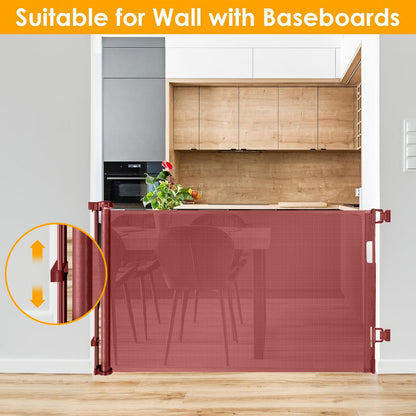 33” Tall X 50” Wide Retractable Baby Gates for Doorways One-Hand Easy Operation Retractable Dog Gate Outdoor Scratch-Resistance Mesh Pet Gate Indoor 4.17Ft Long Doggy Gates for Inside Dog Fence, Brown