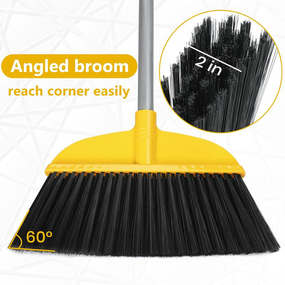 Indoor Broom for Floors 55” Soft Bristle Brooms for Sweeping Indoor/Outdoor to Clean Kitchen, Lobby, Office, Hardwood, Tile, Concrete, Patio, Deck-Yellow