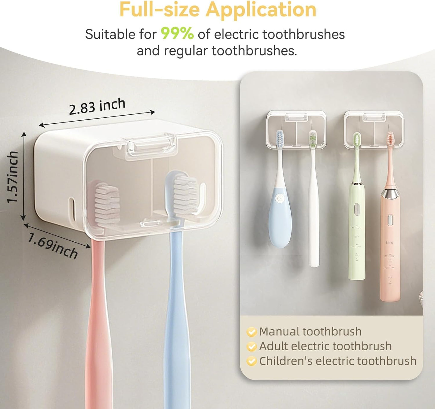 MOPMS Toothbrush Holders for Bathrooms【2 Slot Independent Compartment Design】 2PCS Electric Toothbrush Holder Wall Mounted for Shower, Toothbrush Dispenser Storage Organizer with Cover for Family