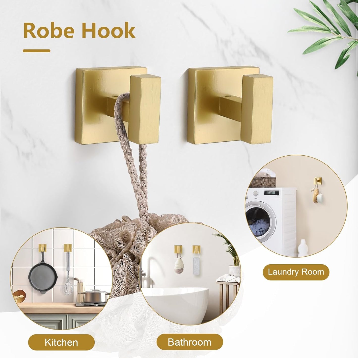 TQKAG Brushed Gold Bathroom Hardware Accessories Set 10 Pieces, 23.6" SUS304 Stainless Steel Towel Bar Set Wall Mounted Includes Single Towel Bar, Towel Ring, Toilet Paper Holder, Double Towel Hooks