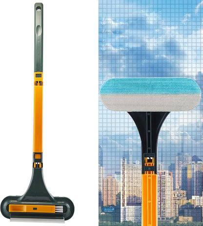Window Screen Cleaning Brush 4PCS/Set 3 in 1 Double-Sided Window Screen Cleaner Dry＆Wet Long Handle Washable Window Cleaner Tool, Screen Window Brush