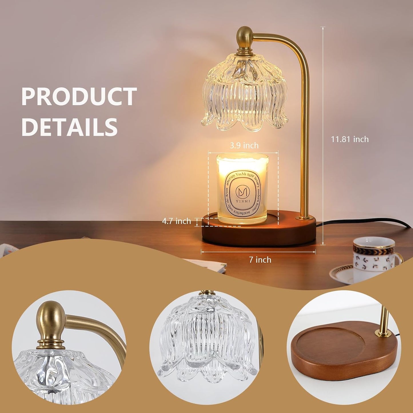 MEIXISUE Candle Warmer Lamp with Timer and Dimmer,Electric Gold Light Gifts for Women Melt Wax Warmer Lamp with 2 Bulbs for Candle Jars House Warming New Home Decor Bedroom