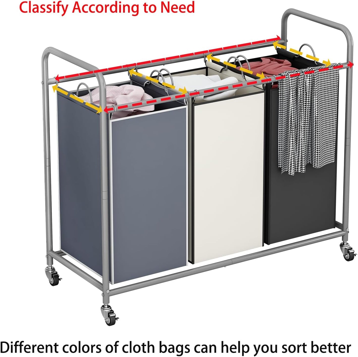LINZINAR 3-Bag Laundry Hamper, Black Laundry Basket, 35.6 Gal(135 L) Laundry Sorter Cart Laundry Room Organization with Heavy Duty Rolling Lockable Wheels and Removable Bags