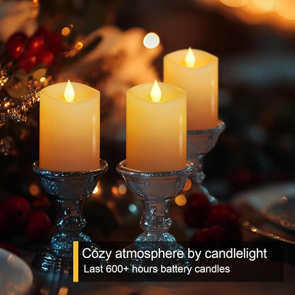 3x3 Flameless Candles with Remote Set of 2, 3 inch Battery Candles Flickering with Timer, LED Pillar Candle for Indoor/Outdoor, White