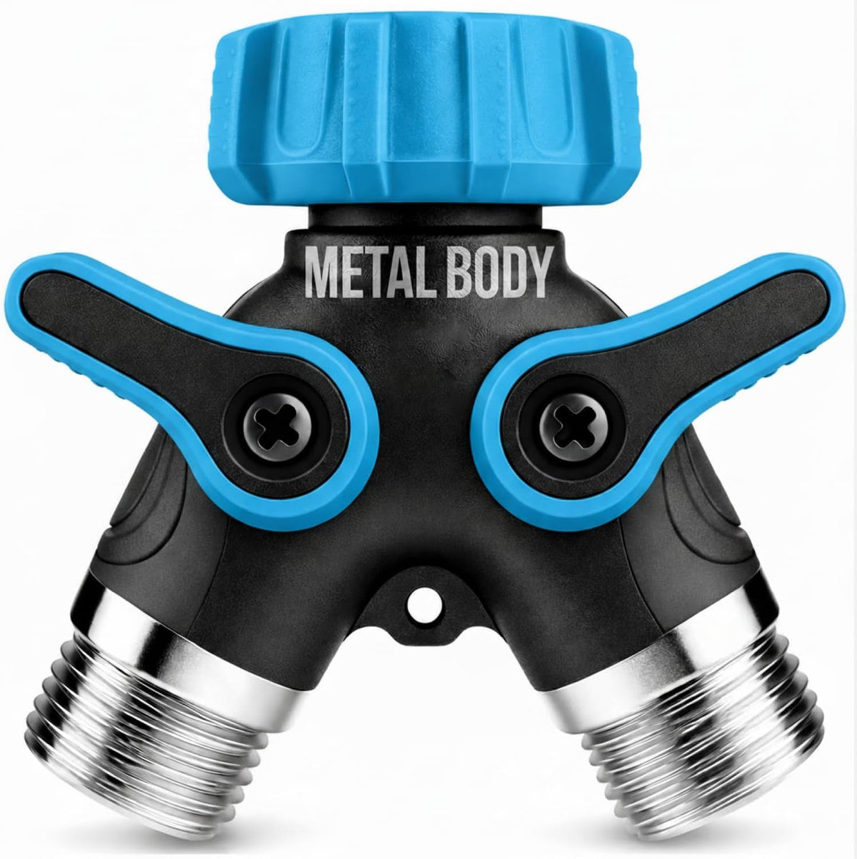 2 Way Hose Splitter Heavy Duty - Metal Y Garden Hose Splitter with Shutoff Valves, Brass Outdoor Faucet Adapter for Spigot, 3/4 Inch GHT Water Hose Connector - Green