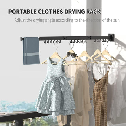 BESTHLS Wall Mounted Portable Clothes Drying Rack with Space Saver Clothes Hangers Design Universal for Balcony Mudroom Bedroom Kitchen Foldable Laundry Rack (2-Pole Black)