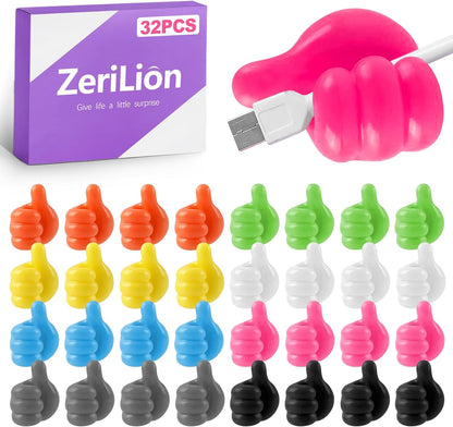 32 Pack Thumbs Up Wall Hooks, Self-Adhesive Silicone Clips for Cable Management, Key Holder, Desk Organizer, Fun Decorative Hooks for Office and Home