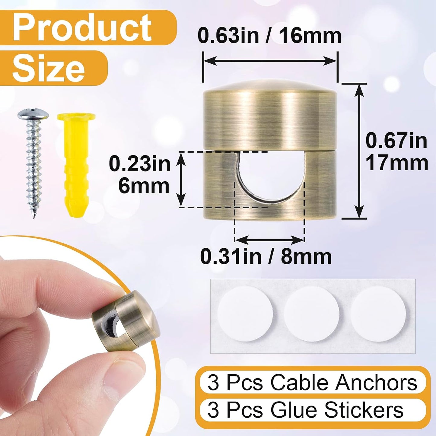 3pcs Cable Anchors for Desk, Adhesive Metal Cord Organizers, Adjustable 2-in-1 Cord Clips Charger Cable Management for Nightstand Office Home Desktop Wall- Gold & Copper & Black