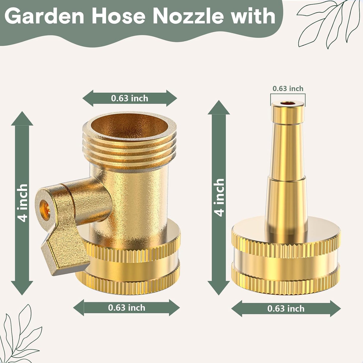 Twinkle Star Heavy-Duty Brass Adjustable Twist Hose Nozzle, 2 Pcs | 3/4” GHT Brass Garden Hose Nozzle, Adjustable Water Flow