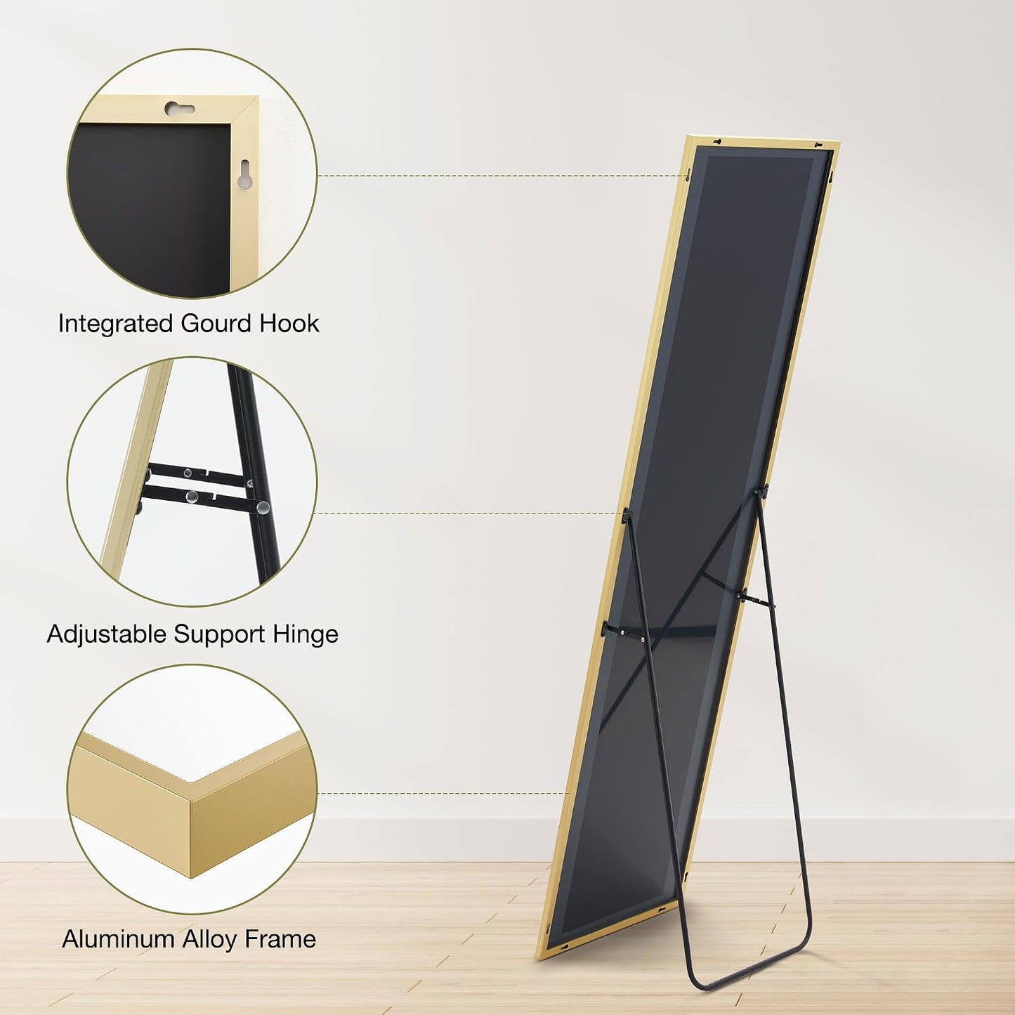 OLIXIS 64"x 21.5" Arched Mirror Full Length, Full Body Mirror with Stand, Hanging or Leaning for Wall, Floor Standing with Shatter-Proof Glass for Bedroom, Living Room, Long, Black