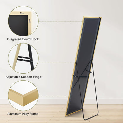 OLIXIS 64"x 21.5" Arched Mirror Full Length, Full Body Mirror with Stand, Hanging or Leaning for Wall, Floor Standing with Shatter-Proof Glass for Bedroom, Living Room, Long, Black