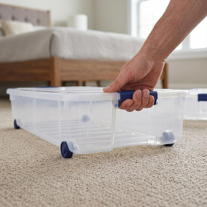 66 Quarts of Transparent Plastic Storage Box, with A Lockable Lid, Large Capacity Storage Box, Stackable and Durable, Suitable for Bedrooms, Garages, Tool Rooms, and Office Organization
