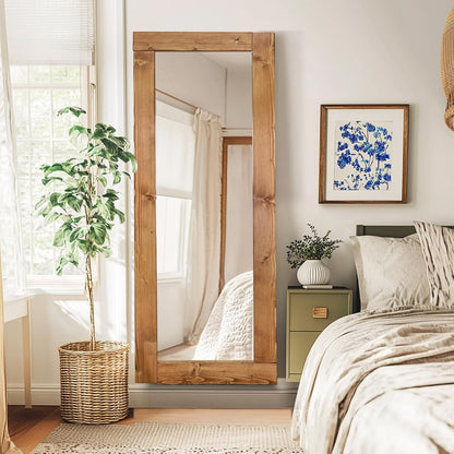 Solid Wood Full Length Mirror - 65"x22" Arched Floor Mirror, Free Standing & Wall Mounted - Elegant Design for Bedroom, Dressing Room, Hallway, Brown