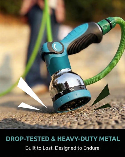Garden Hose Nozzle Heavy Duty, Metal Water Hose Sprayer with 10 Adjustable Spray Patterns, Thumb Control On Off Valve, High Pressure Hose Nozzle for Watering, Cleaning, Car Washing & Pet Shower