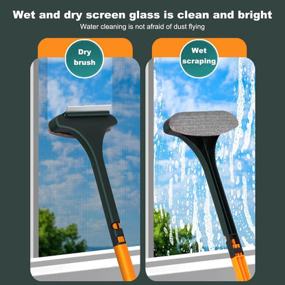 2 in 1 Window Screen Cleaning Brush, Window Screen Cleaner Tool, Double Sided Wet Dry Use Mesh Screens Cleaner Tool with Squeegee, Multi Purpose Stains Removal Glass Wi-ndow Screens Cleaning Brush