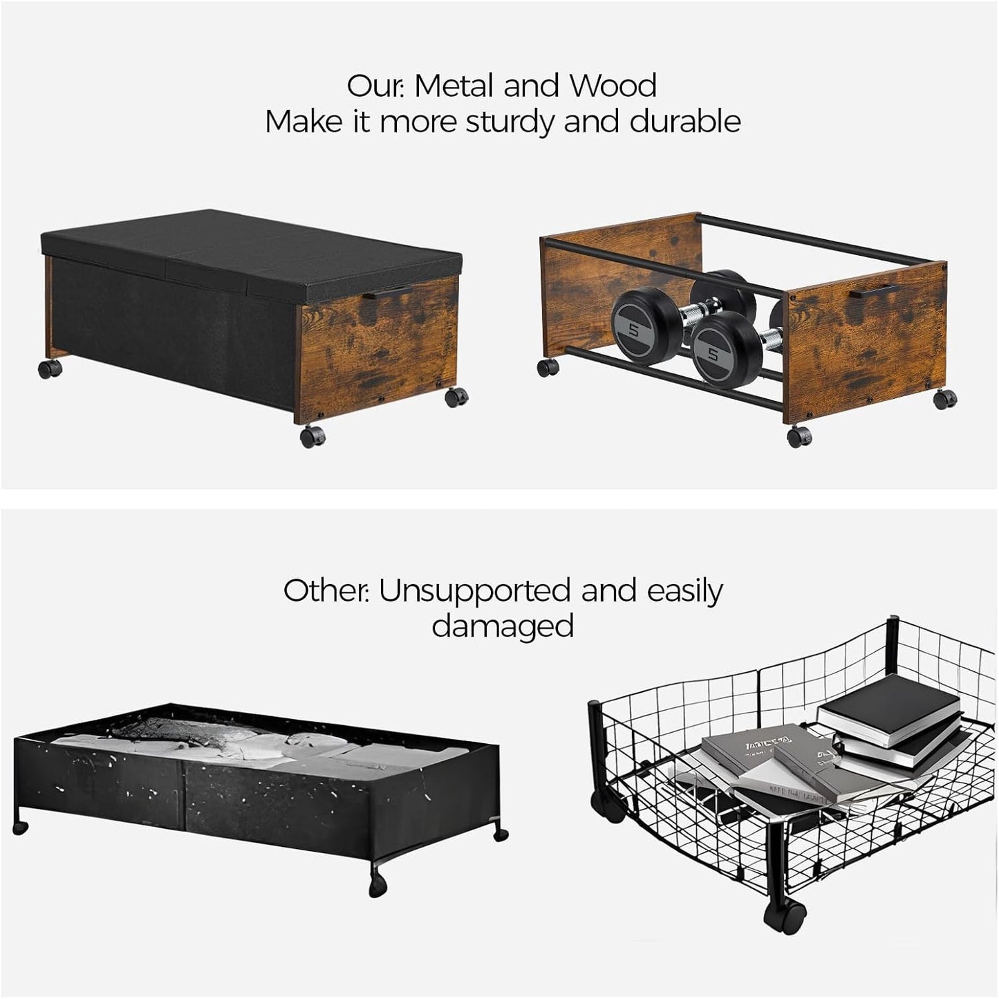 FOUCSSOMEI Under Bed Drawers on Wheels, XXXXL Size, UnderBed Storage with Wheels, Wooden Under Bed Storage, Heavy Duty, Patented Design