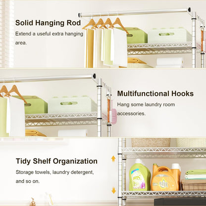 Ulif U11 Over Washer and Dryer Shelves, 3 Tiers Laundry Room Storage and Organizer Standing Shelf, Metal Freestanding Clothes Drying Rack, 33.9" W x 19.7" D x 77.6" H, Black