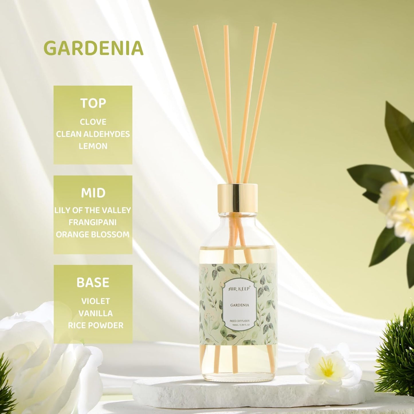 Airkeep Reed Diffuser Oil Set with Reed Sticks,Vanilla Aromatherapy Oil Scent Diffuser for Home Office Bathroom Decoration Perfume and Gifts 3.38 oz/100ml