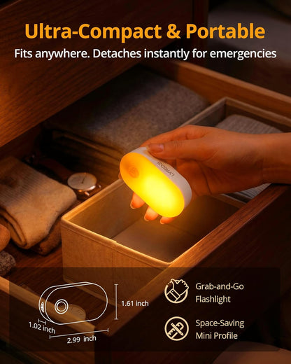 Lyridz Rechargeable Battery Night Light with Motion Sensor, Portable Mini Warm White LED Stick-on Closet Light, Adjustable Brightness for Bathroom, Bedroom, Kitchen, Cabinet, Stairs, Hallway, 2-Pack