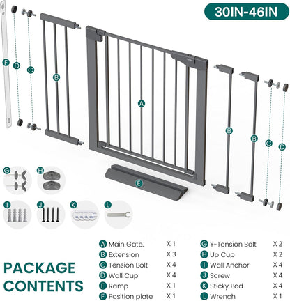 Cumbor 30-46" Baby Gate for Stairs, Mom's Choice Awards Winner-Auto Close Dog Gate for The House, Gifts for Mom, Easy Install Pressure Mounted Pet Gates for Doorways, Black