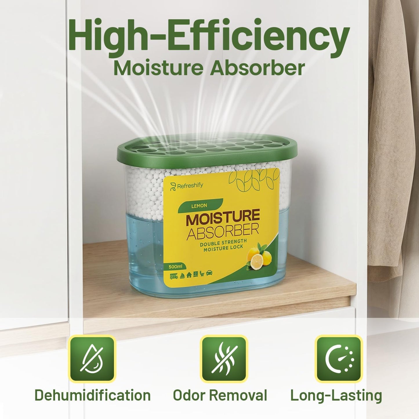 Premium Moisture Absorbers and Dehumidifier Tubs – High-Efficiency Closet Dehumidifier and Dehumidifier for Car, Odor Control Fragrance Free, 6 Pack, 7.5 Oz