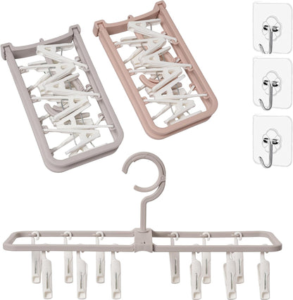 Foshine Clothes Drying Racks 2 Pack Small Folding Portable Underwear Hangers with 12 Clips 360° Rotatable Hook for Socks Drying Towels Bras Baby Clothes Gloves Plast 3 pcs Traceless Hook.
