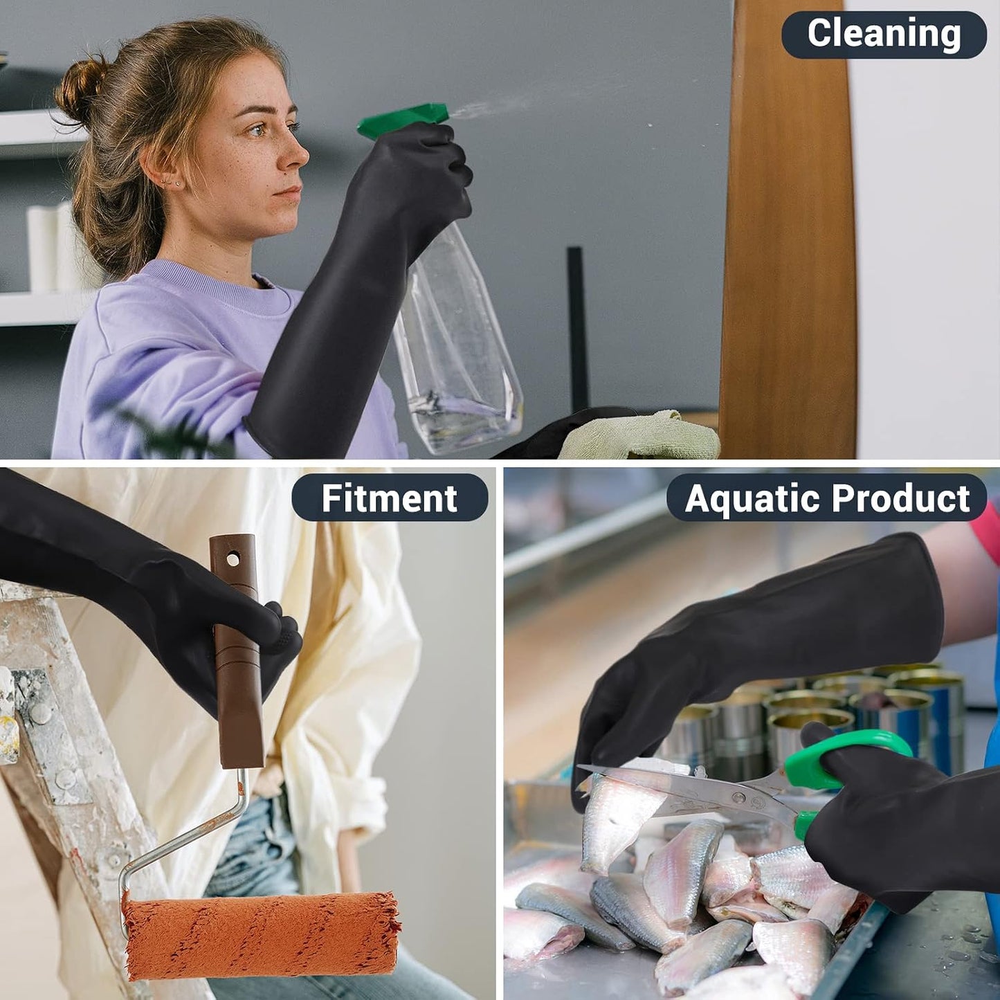 Black Rubber Gloves Extra Large, 22" Long Chemical Resistant Gloves, Waterproof Reusable Dishwashing Household Cleaning Safety Work Heavy Duty Industrial Rubber Glove, 1 Pair XXL