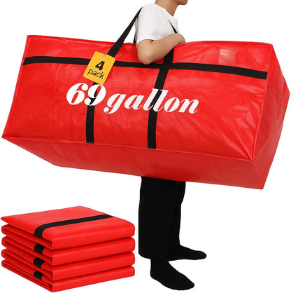 Windyun 4 Pack 57 Gallon Extra Large Moving Bags XXL Heavy Duty Storage Bag with Strong Zipper Handle Jumbo Big Tote Box Foldable for College Dorm Travel Clothes Duffle Blanket Pillow(Red)