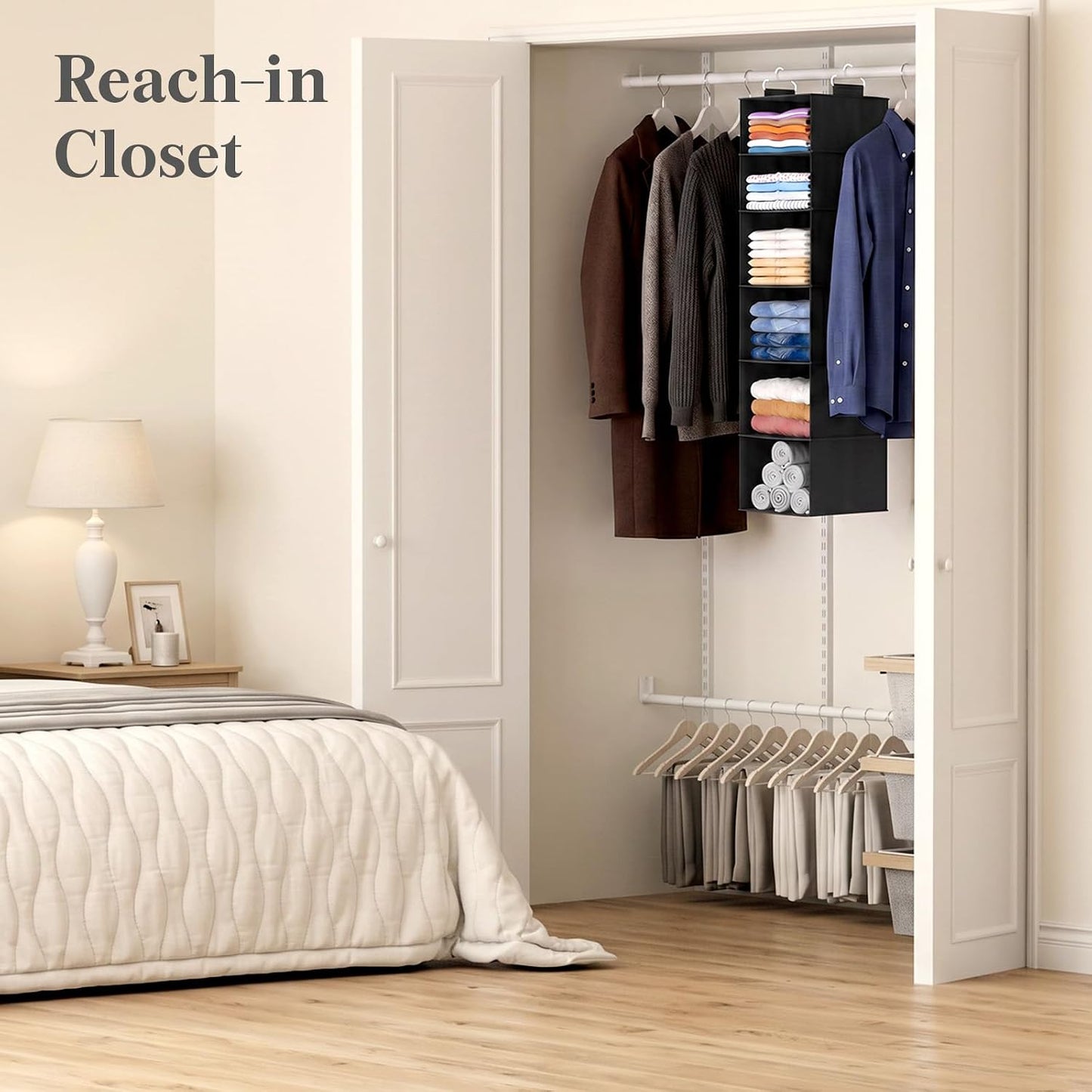 Lifewit 5 Tier Hanging Closet Organizer and Storage for Shelves, Foldable Clothes Shelf with 2 Sturdy Hooks, Sweater/Coat/Shoes Clothing Organization for Wardrobe, Dorm, Bedroom, Gray