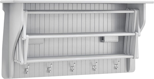Danya B Accordion Clothes Drying Rack, Retractable, Wall Mounted Towel Rack and Hooks for Clothes and Towels for use in Laundry Room or Garage - White