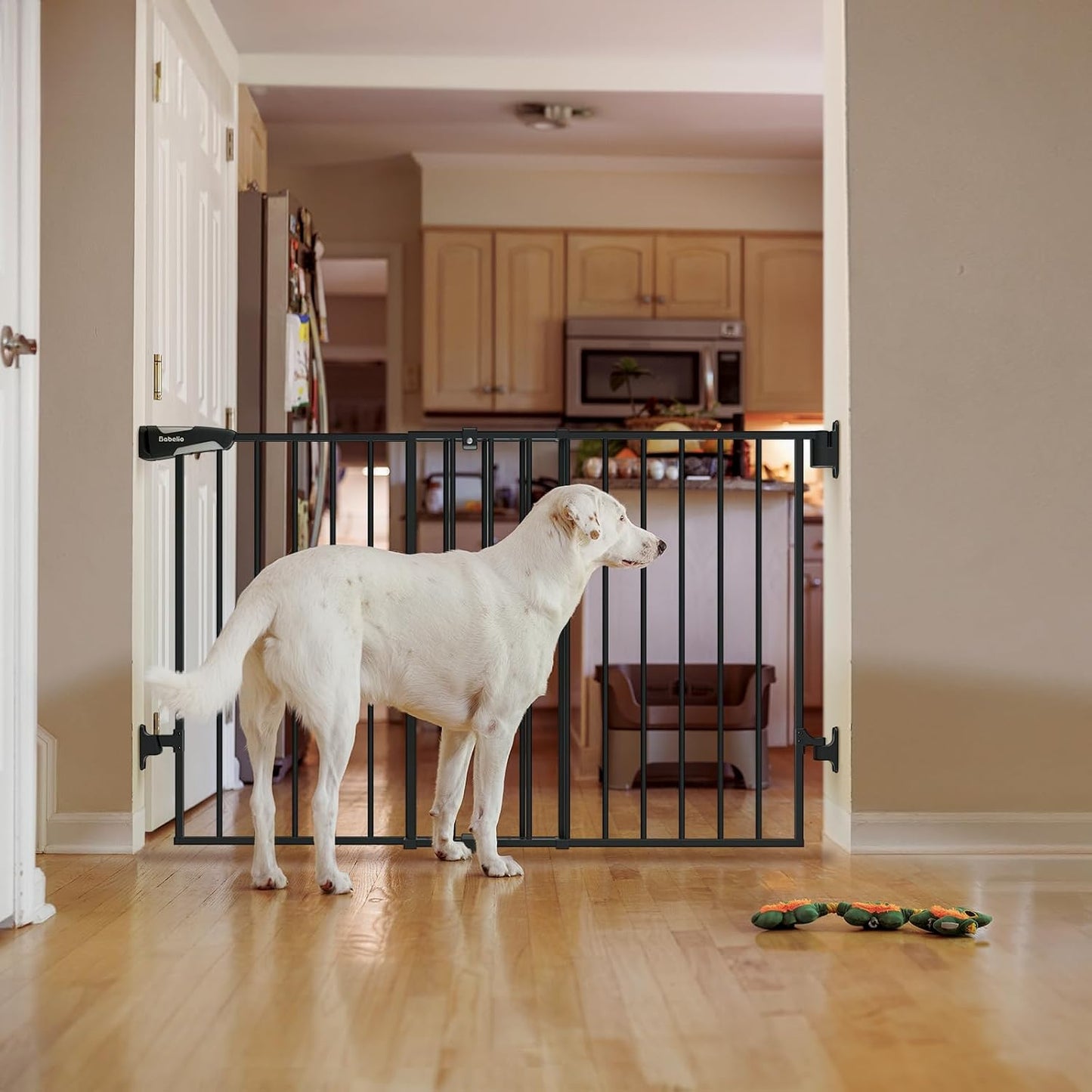 Babelio Baby Gate for Stairs, Kitchen & Doorways, No Bottom Bar| One-Handed Operation| Auto-Close| Hardware Mount (Drill Needed) Safety Dog/Pet Gate (Black - B17, 26-43" W, 28" H)