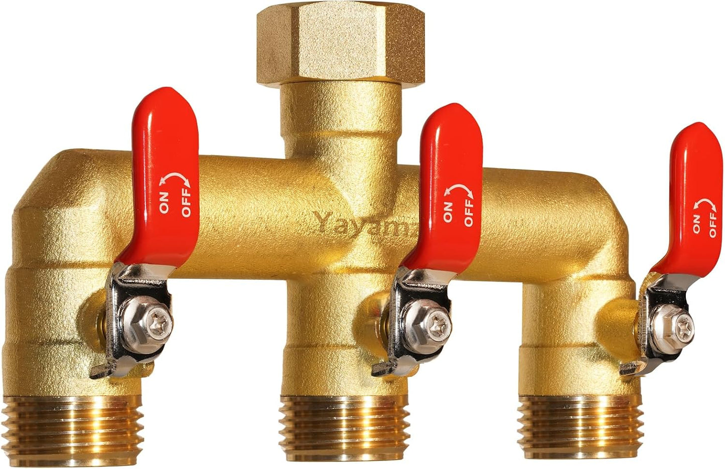 Garden Hose Splitter 3-Way, Heavy Duty Brass Hose Splitter | Outdoor Water Spigot Splitter, Full Flow, Long Handles, Shut-off Valves, Wide Spacing Fit Large Timer