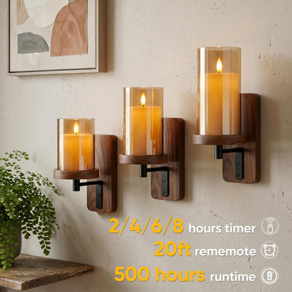 5plots Glass Battery Operated White Flameless Candles with Remote Timer, 3D Wick Real Wax Pillar Led Candles Warm Flickering Light for Indoor Home, Halloween, Christmas Decor, Set of 3, D3 x H4 5" 6"