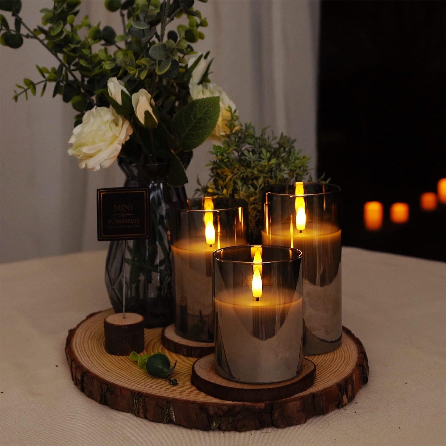 Amagic Clear Glass Flameless Candles Battery Operated with Timer, Remote Control, LED Pillar Candles, Battery Powered, Valentine's Day Decor, Pure White Wax, Set of 3