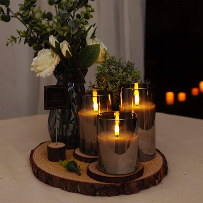 Amagic Clear Glass Flameless Candles Battery Operated with Timer, Remote Control, LED Pillar Candles, Battery Powered, Valentine's Day Decor, Pure White Wax, Set of 3