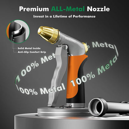 RESTMO Metal Water Hose Nozzle, Heavy Duty Garden Hose Sprayer for Outdoor | Adjustable Brass Spray Head, 4 Watering Patterns, Jet | Mist | Cone | Full, Leak-proof, Ideal for Lawn & Plant & Car, Green