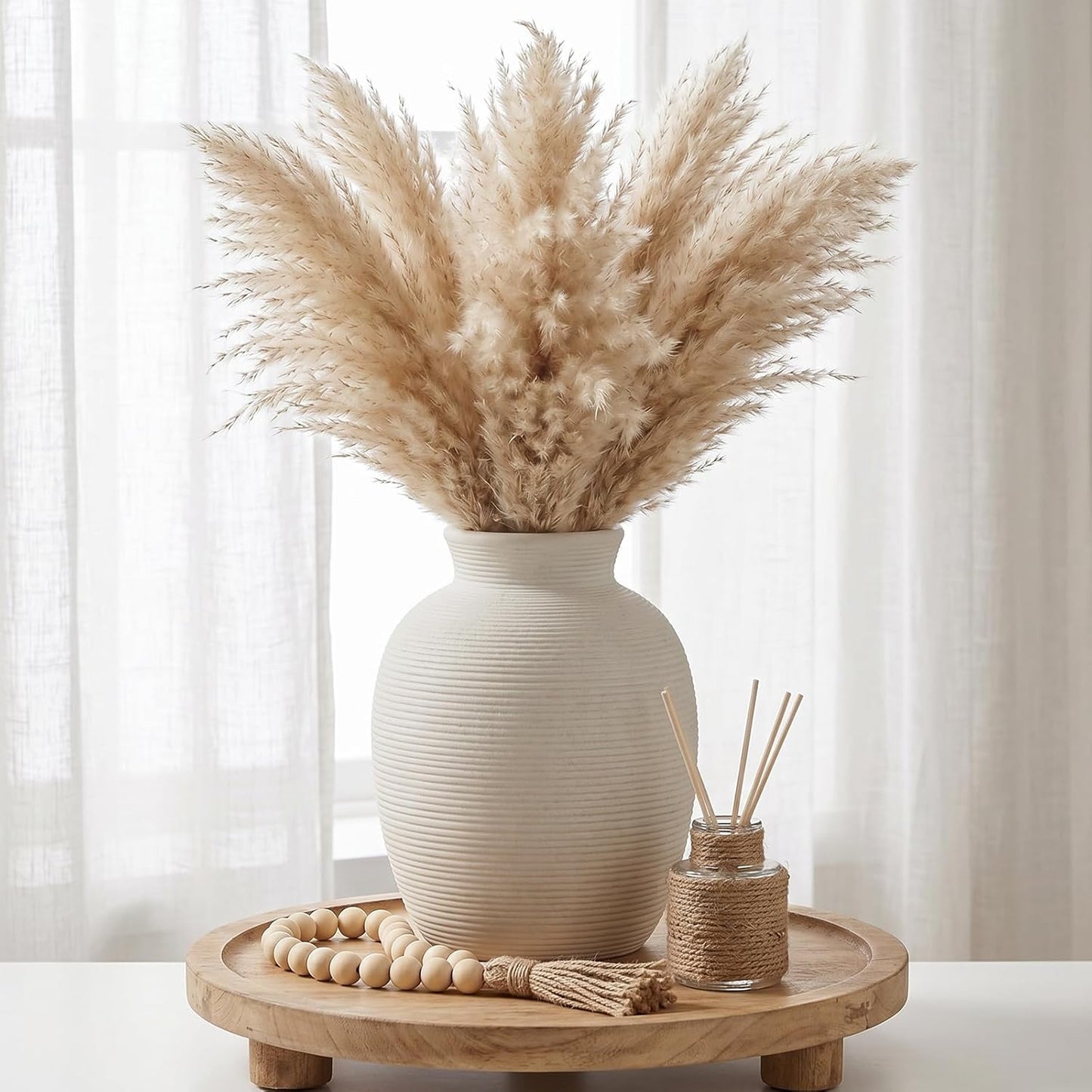 CUCUMI Ceramic Vase Set of 5, Home Decor Farmhouse Décor Handmade Pottery Vases for Pampas Grass, Dried Fresh Flowers, Table, Living Room, Kitchen, Shelf, Entryway Mantel Neutral Tones