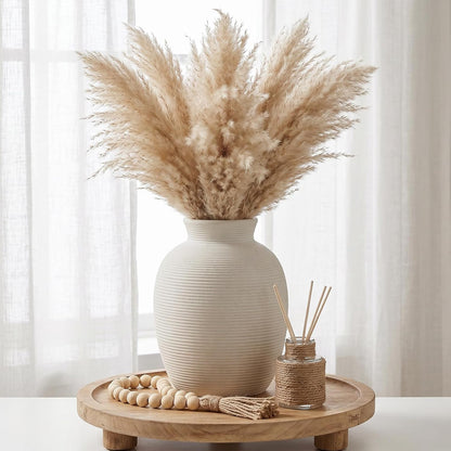 CUCUMI Ceramic Vase Set of 5, Home Decor Farmhouse Décor Handmade Pottery Vases for Pampas Grass, Dried Fresh Flowers, Table, Living Room, Kitchen, Shelf, Entryway Mantel Neutral Tones