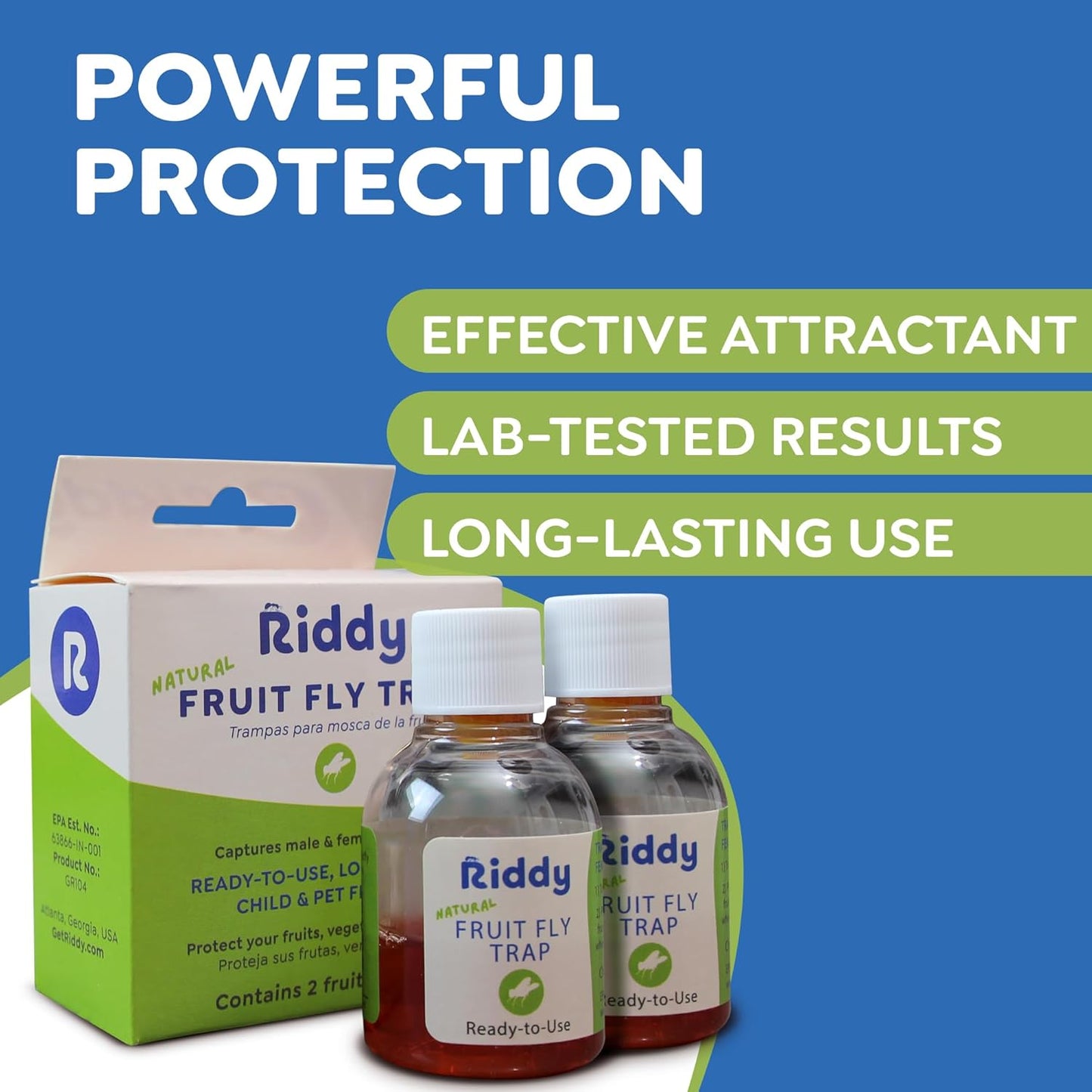 Riddy Fruit Fly Traps – Non-Toxic, Ready-to-Use, Long-Lasting Solution for Fruit Flies in Kitchens and Food Preparation Areas, Pack of 2